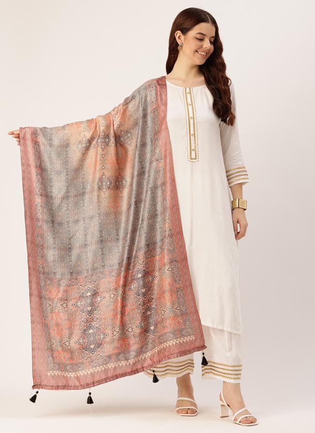 Cotton Grey Casual Wear Printed Dupatta